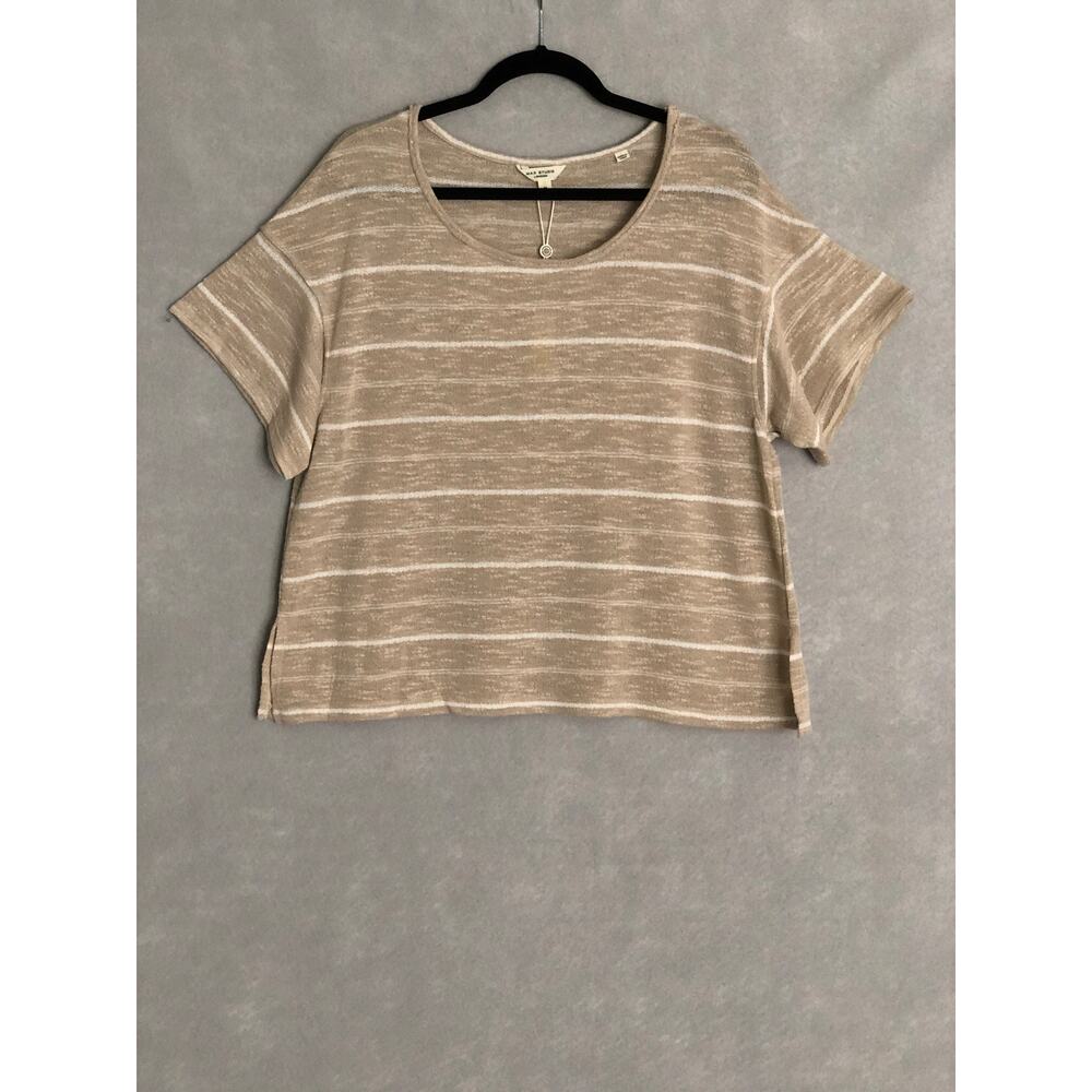 Max Studio London Stripe Top Drop Shoulder Tan Women's Small NEW